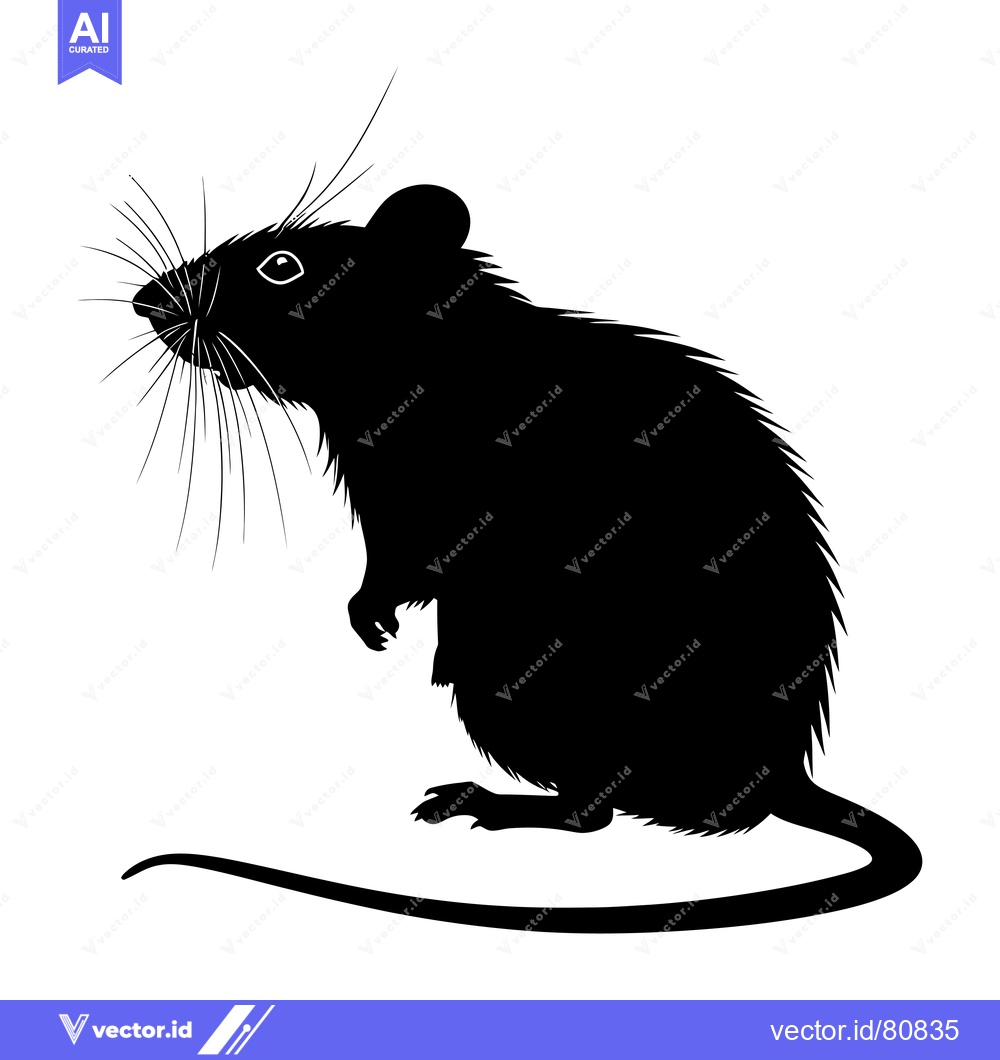 Premium Vector of Black Silhouette of a Standing Mouse with Long Whiskers