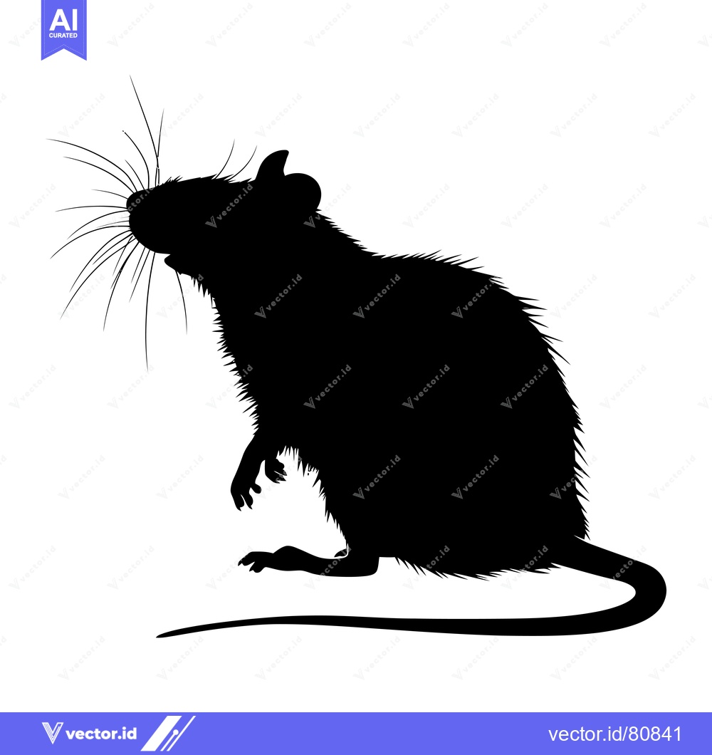 Premium Vector of Black silhouette of a rat with long whiskers and a curled tail.