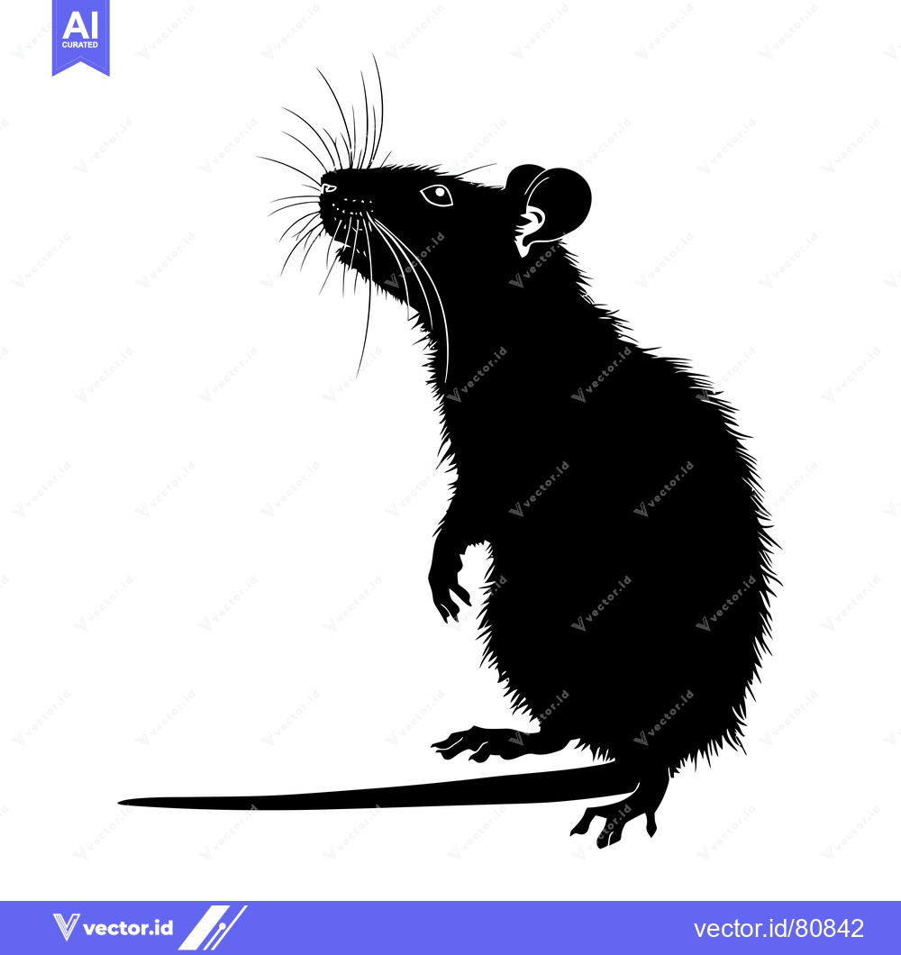 Premium Vector of Black and White Silhouette of a Standing Rat