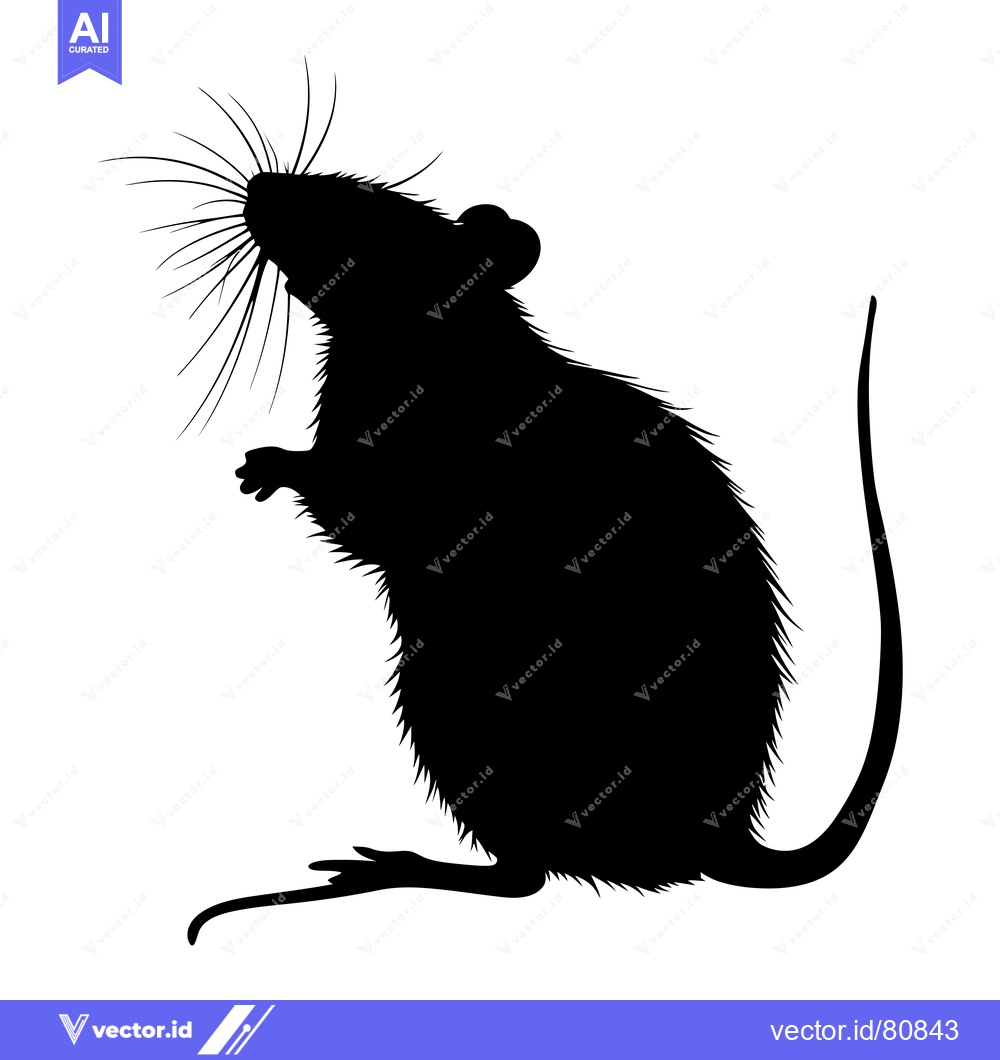 Premium Vector dari Black and White Silhouette of a Mouse Standing on Hind Legs