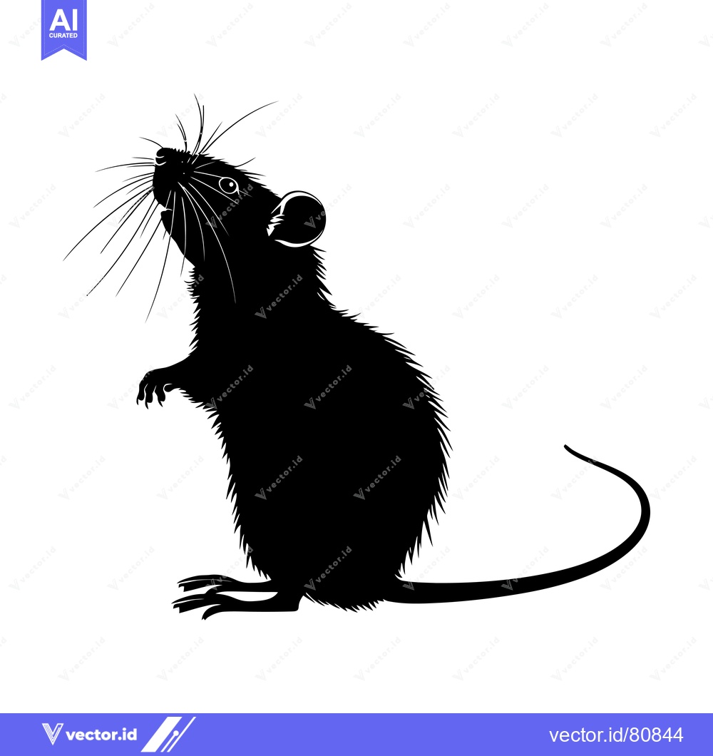 Premium Vector dari Black and White Silhouette of a Standing Rat with Long Whiskers
