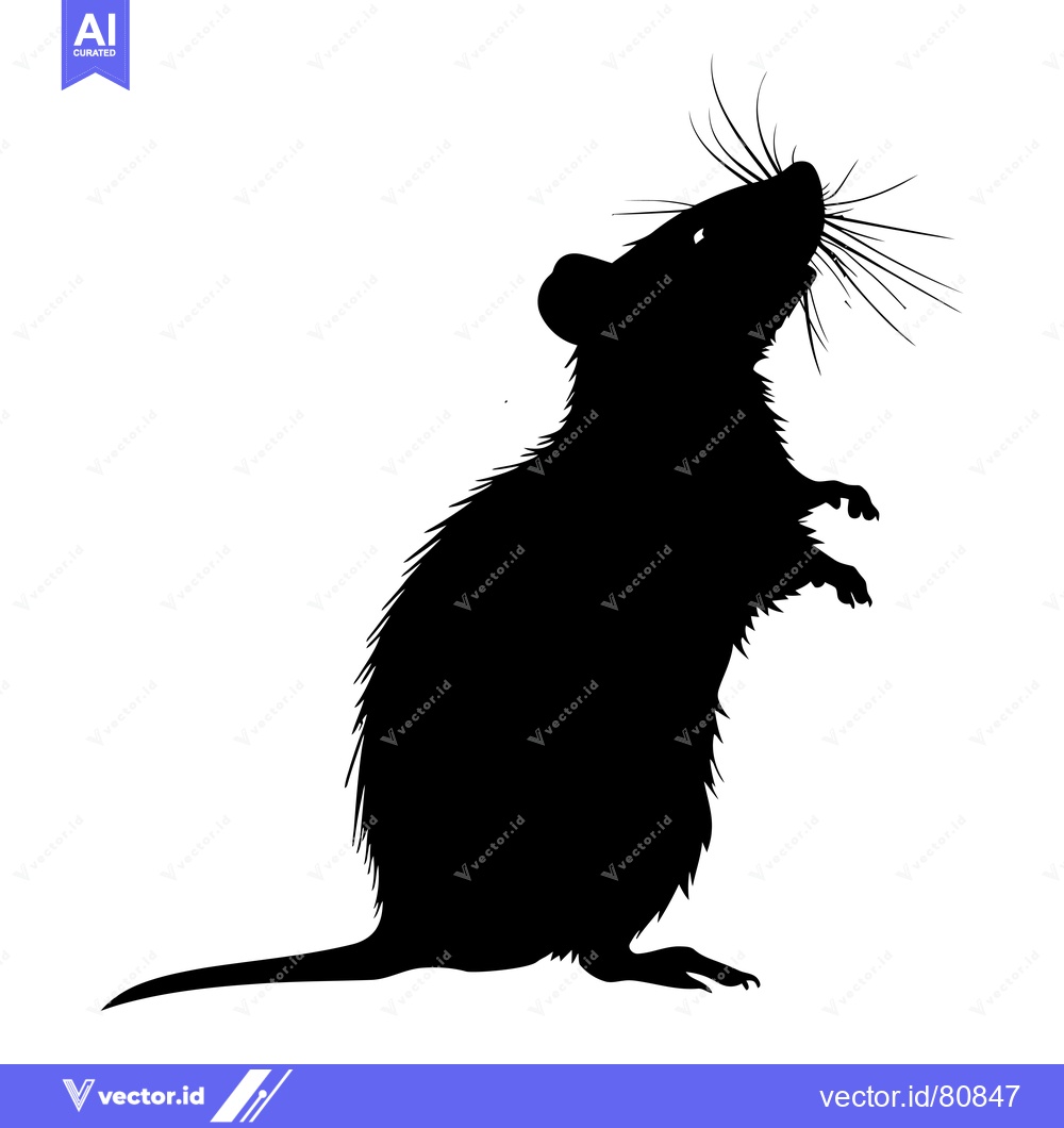 Premium Vector of Black Silhouette of a Rat Standing on its Hind Legs with its Tail Exte