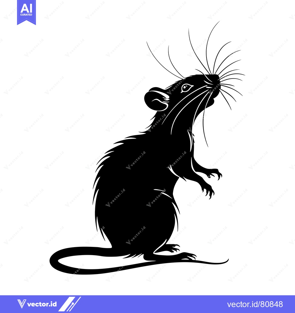 Premium Vector of Black and White Silhouette of a Rat Standing on Its Hind Legs