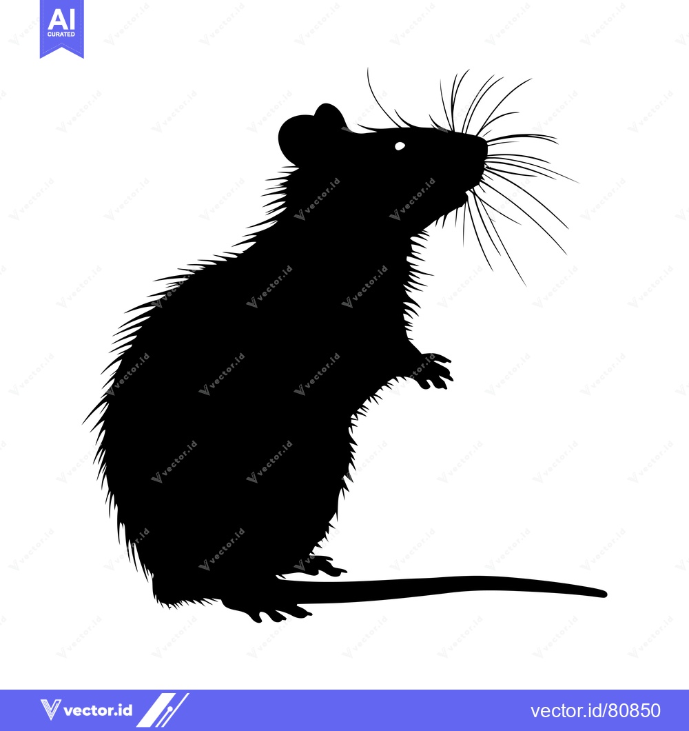 Premium Vector dari Black Silhouette of a Standing Mouse with Whiskers
