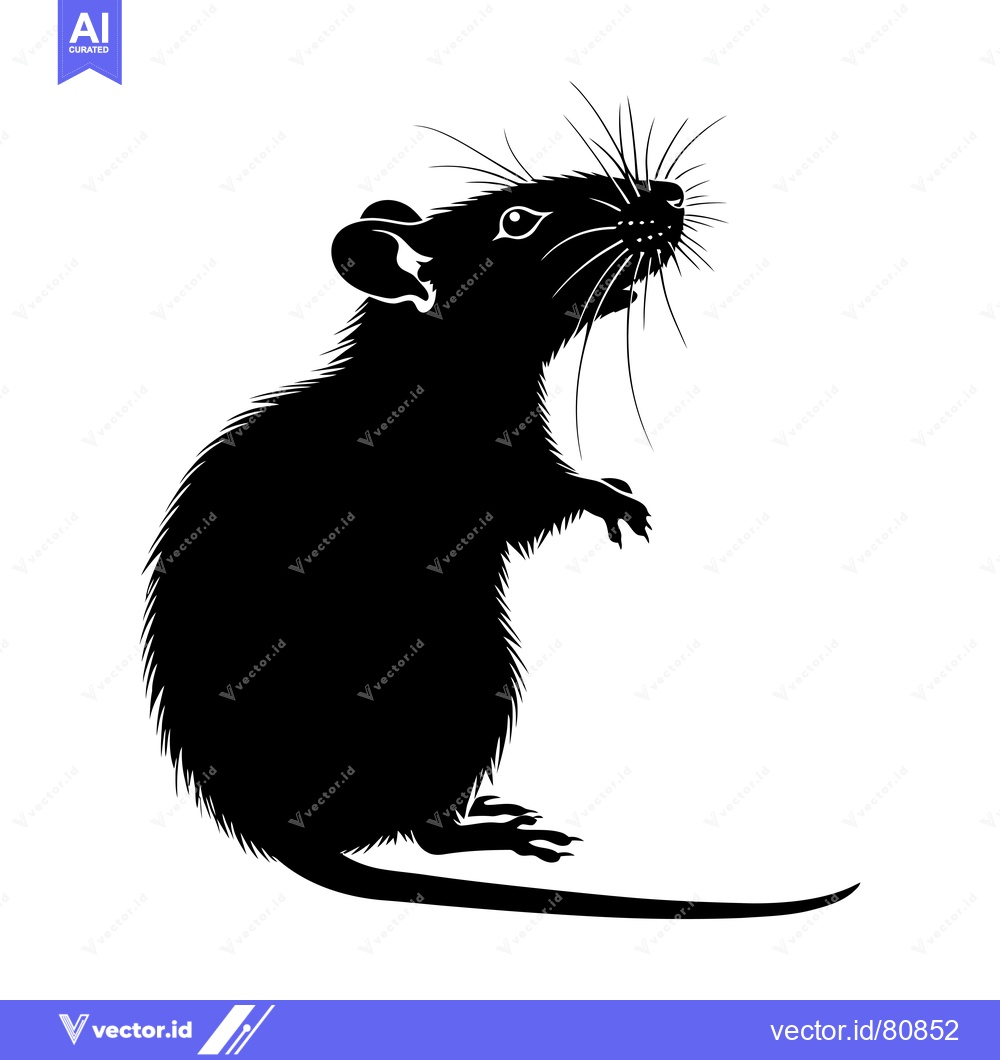 Premium Vector of Black and White Silhouette of a Rat Standing Tall
