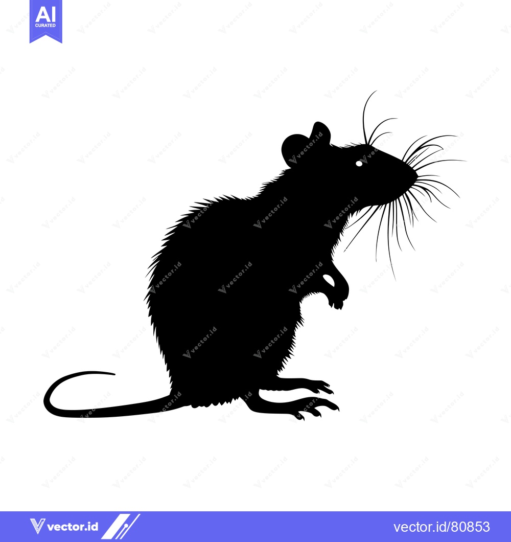 Premium Vector dari Black silhouette of a rat with whiskers standing on its hind legs.