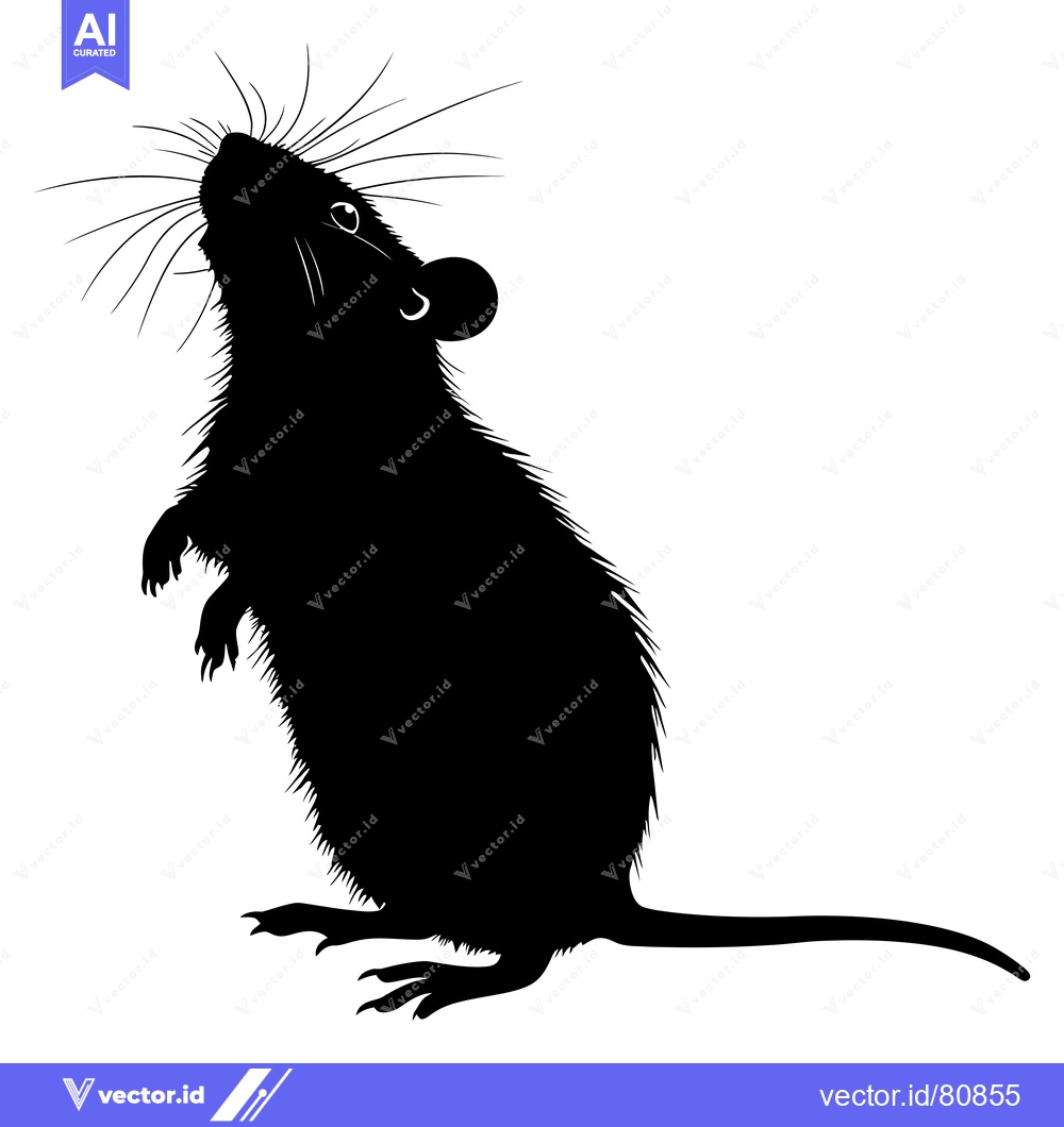 Premium Vector of Black and white silhouette of a rat standing on its hind legs