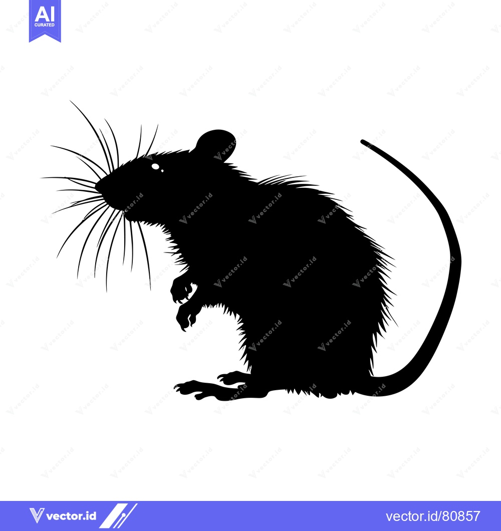 Premium Vector dari Black and White Silhouette of a Rat with a Long Tail