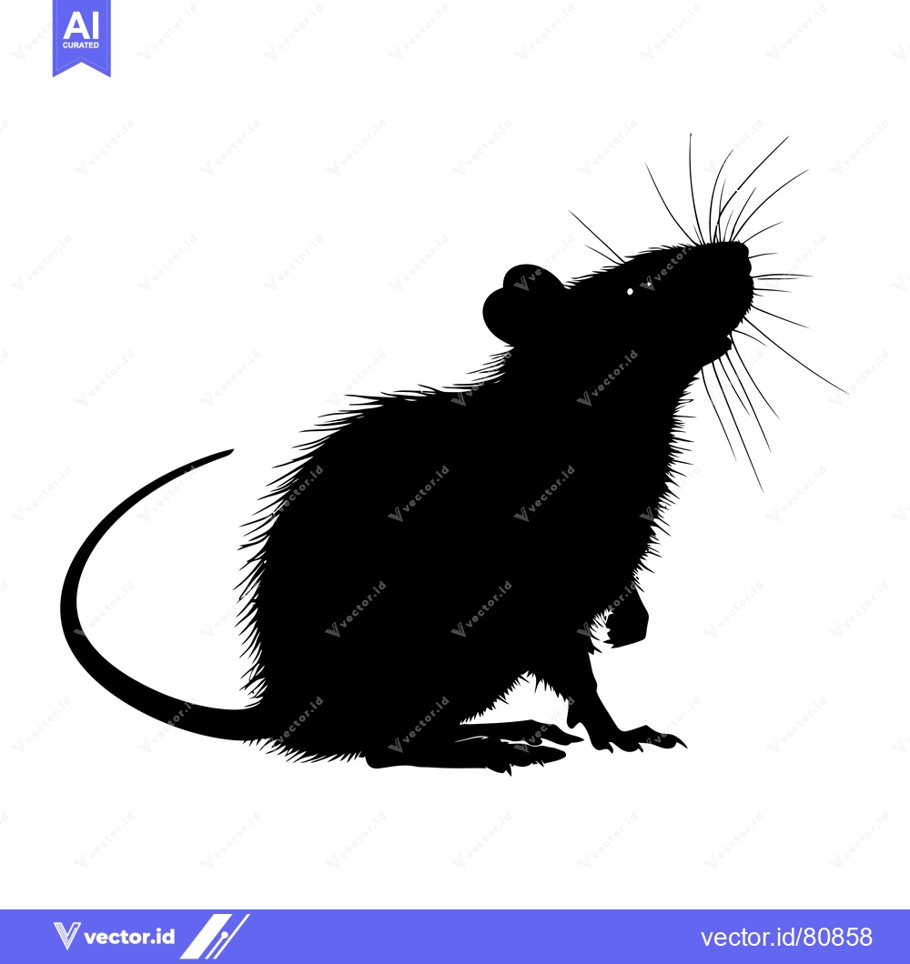 Premium Vector dari Black and White Silhouette of a Rat Looking Up