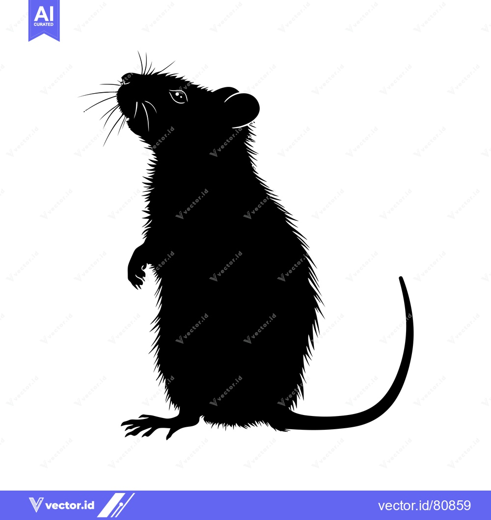Premium Vector of Black and White Silhouette of a Rat Standing on Hind Legs