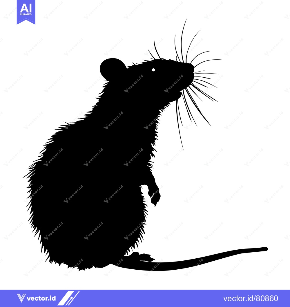 Premium Vector dari Black Silhouette of a Rat with Whiskers