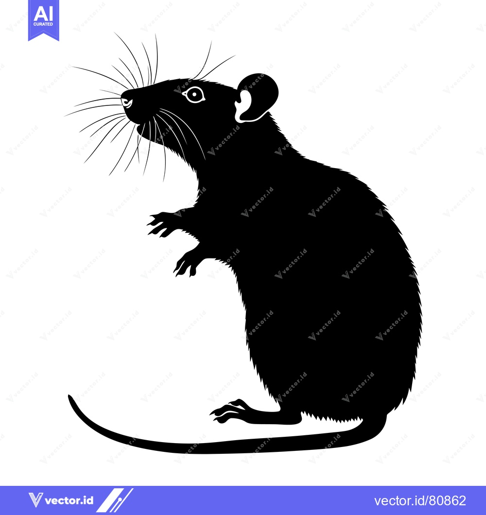 Premium Vector of Black and White Silhouette of a Rat Standing on Hind Legs