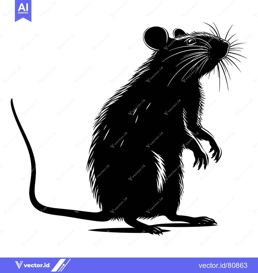 Premium Vector dari Black and White Silhouette of a Standing Rat