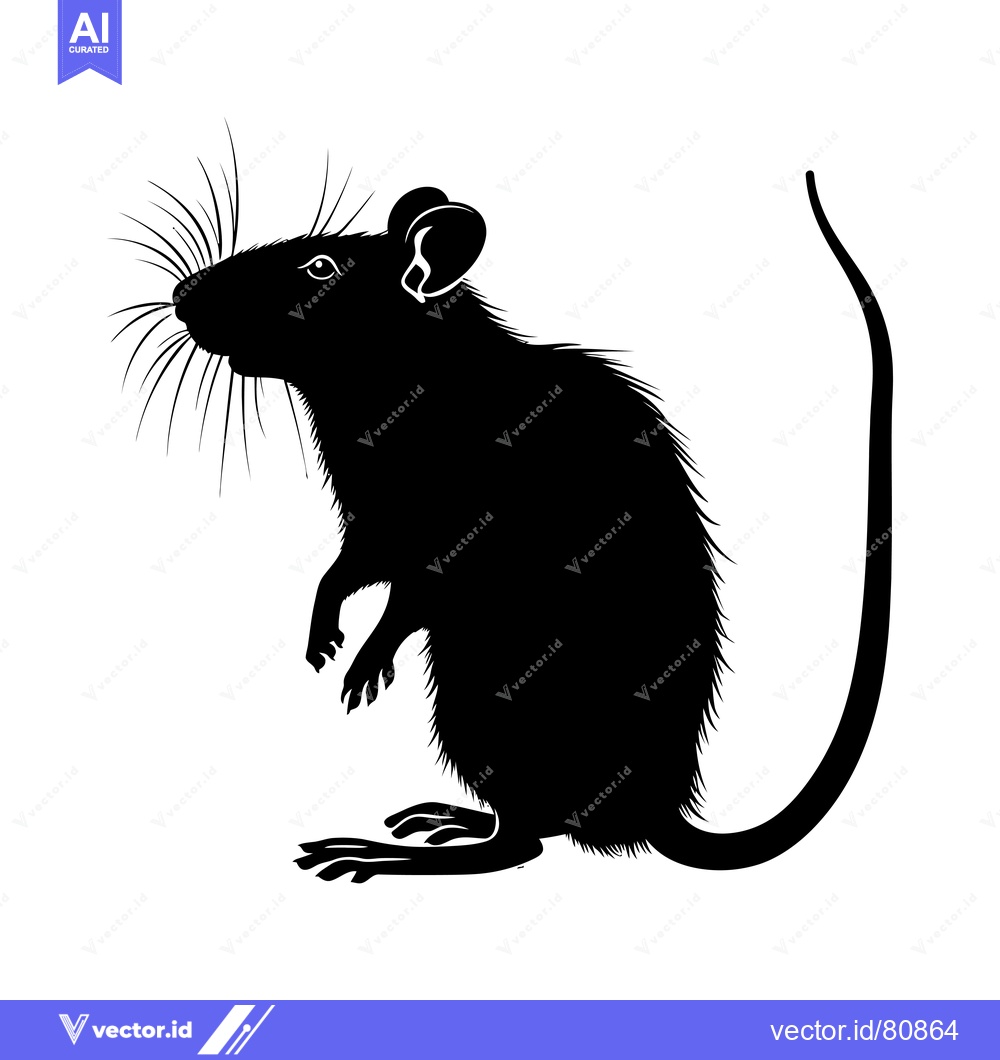 Premium Vector dari Black and White Silhouette of a Rat Standing on Its Hind Legs
