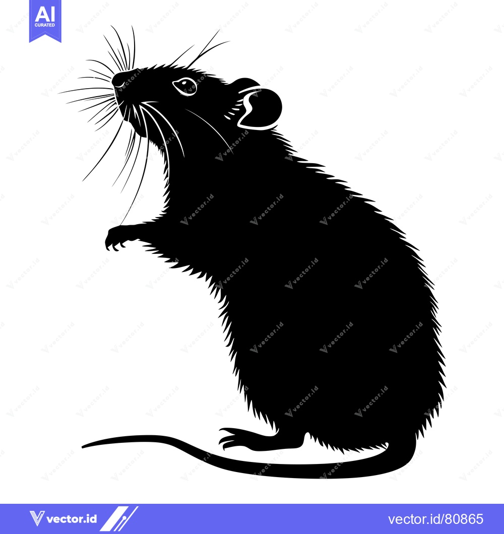 Premium Vector dari Black and White Silhouette of a Rat with Long Whiskers