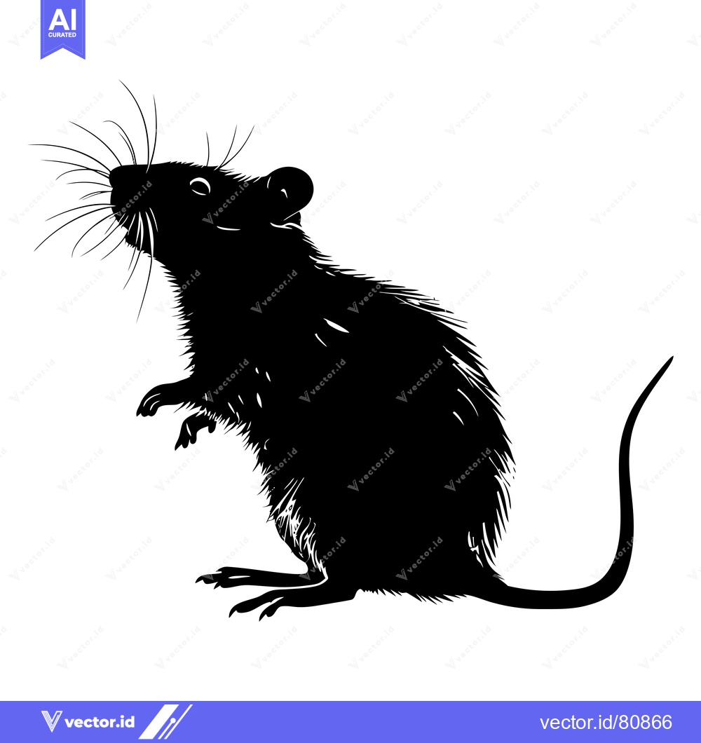 Premium Vector dari Black and White Silhouette of a Rat Standing on Hind Legs