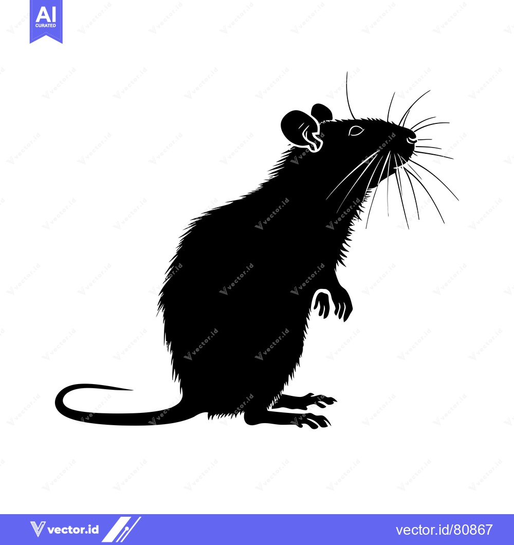 Premium Vector dari Black silhouette of a standing rat with whiskers
