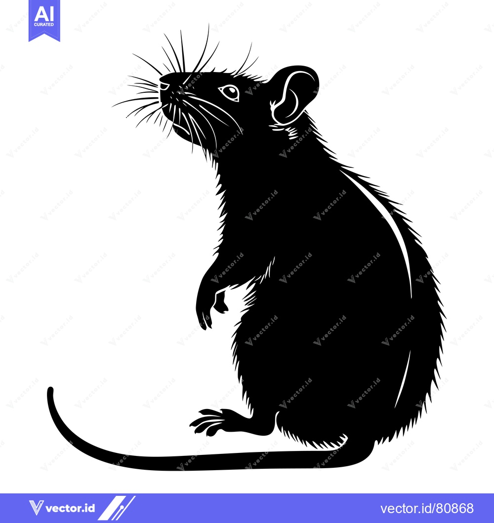 Premium Vector of Black and White Silhouette of a Rat Standing on Its Hind Legs