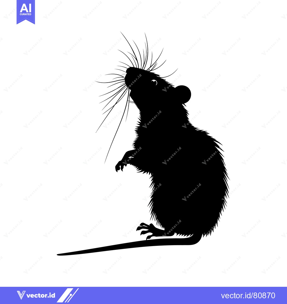 Premium Vector dari Black Silhouette of a Rat with Whiskers Standing on Hind Legs