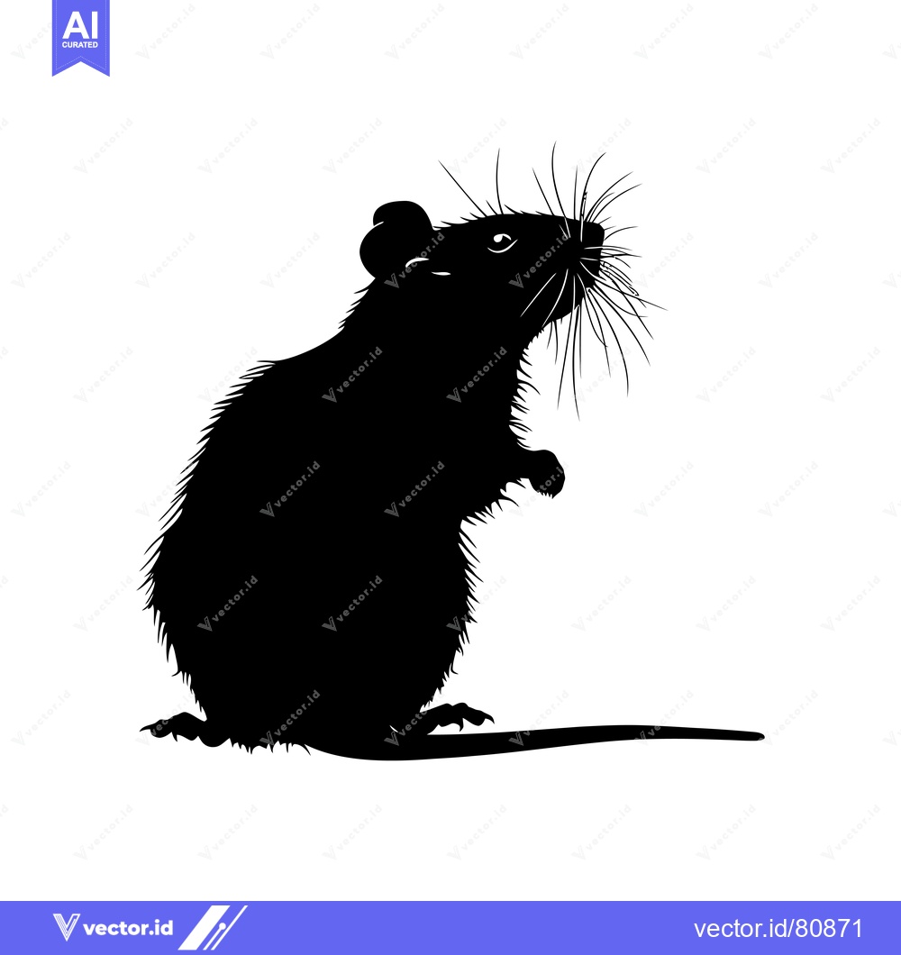 Premium Vector of Black Silhouette of a Rat Standing on Hind Legs with Whiskers Up