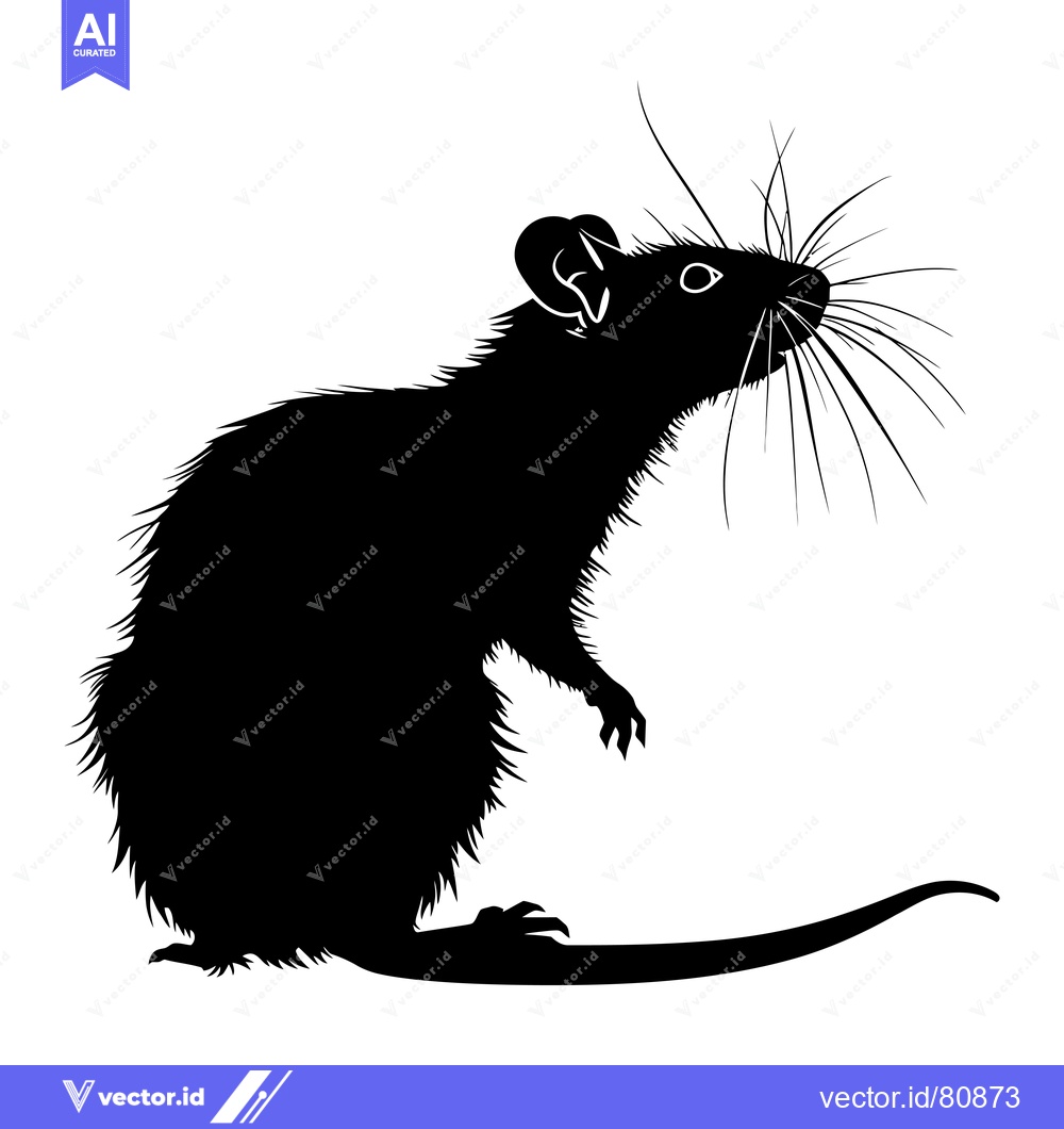 Premium Vector of Black and White Silhouette of a Rat with Long Whiskers