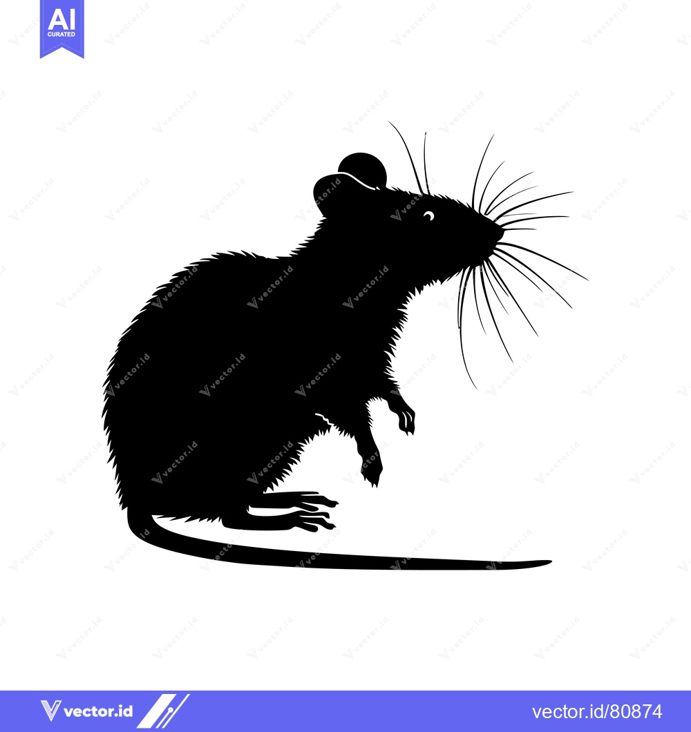 Premium Vector dari Black and White Silhouette of a Mouse with a Long Tail