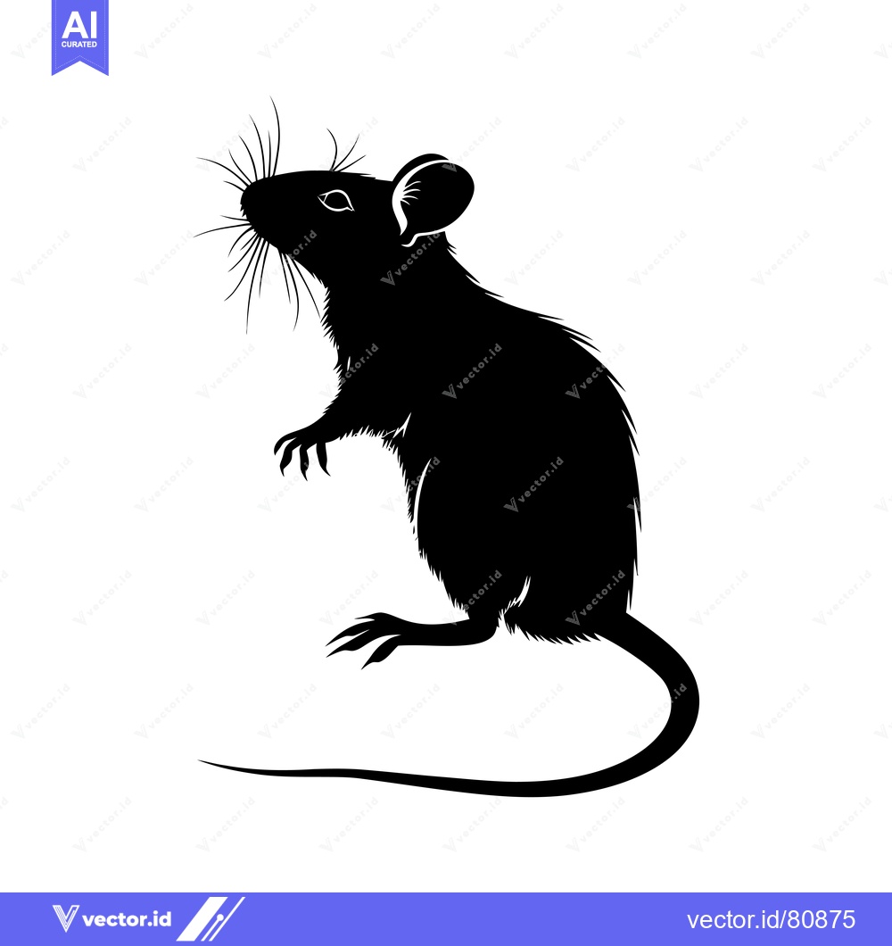 Premium Vector of Black silhouette of a rat standing on its hind legs with its tail curl