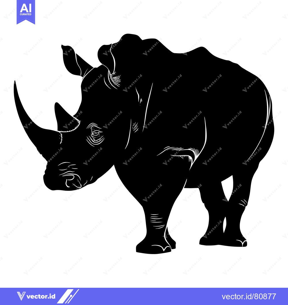 Premium Vector of Black and White Silhouette of a Rhino Standing