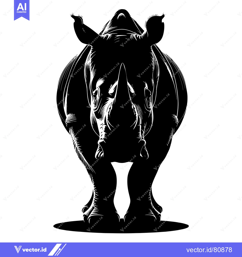 Premium Vector dari Black and White Silhouette of a Rhino Standing Tall