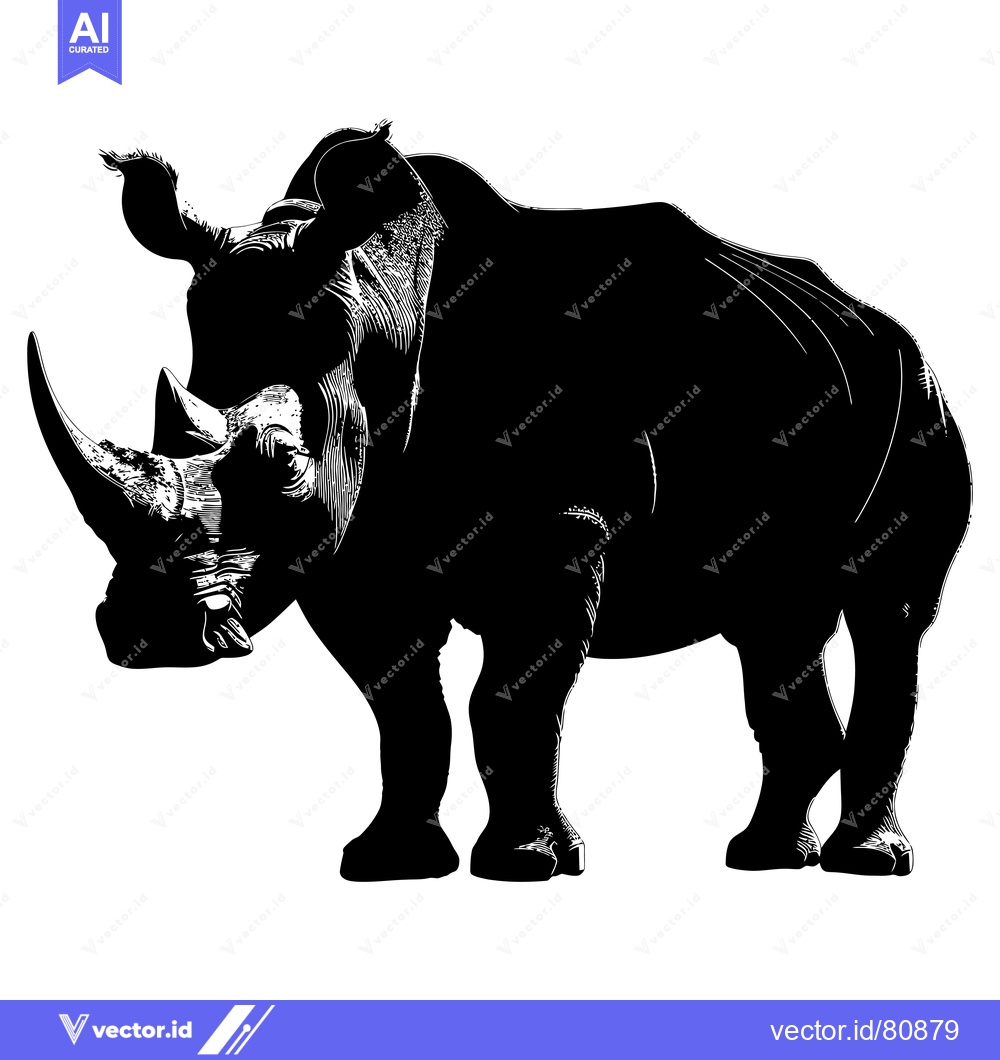 Premium Vector of Black and White Silhouette of a Rhinoceros