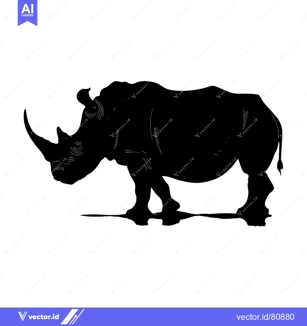 Premium Vector of Black and White Silhouette of a Rhinoceros