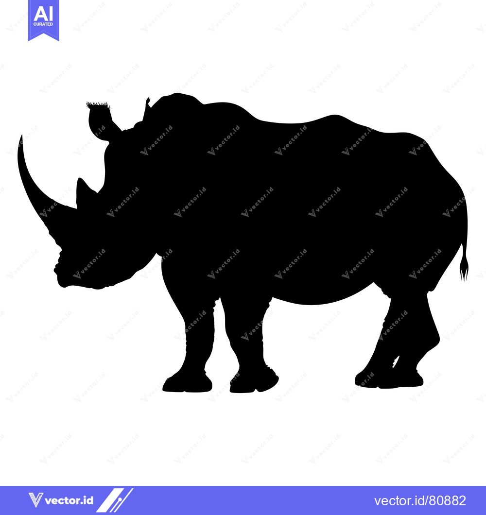 Premium Vector dari Black silhouette of a rhinoceros standing on a white background