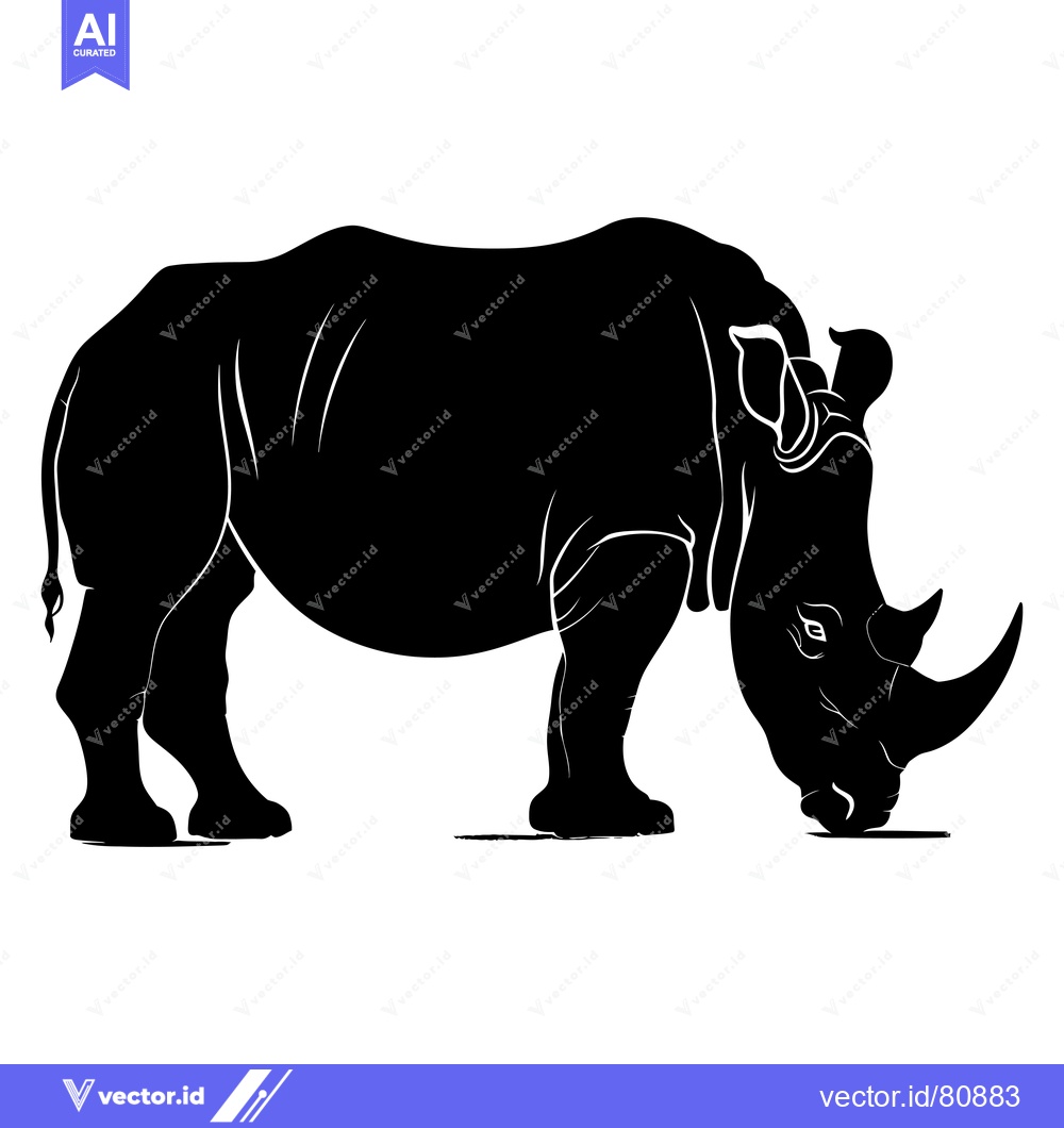 Premium Vector dari Black Silhouette of a Rhino with a Single Horn