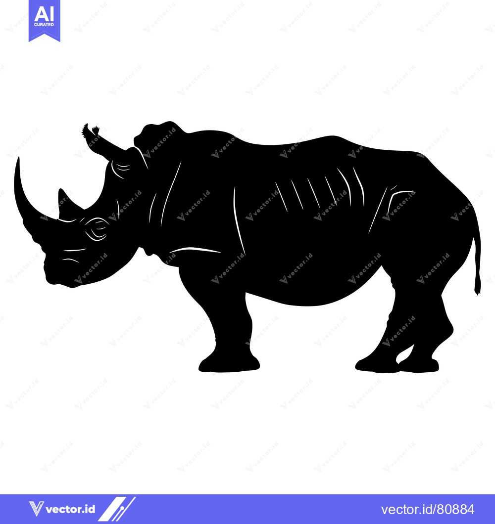 Premium Vector of Black Silhouette of a Standing Rhinoceros