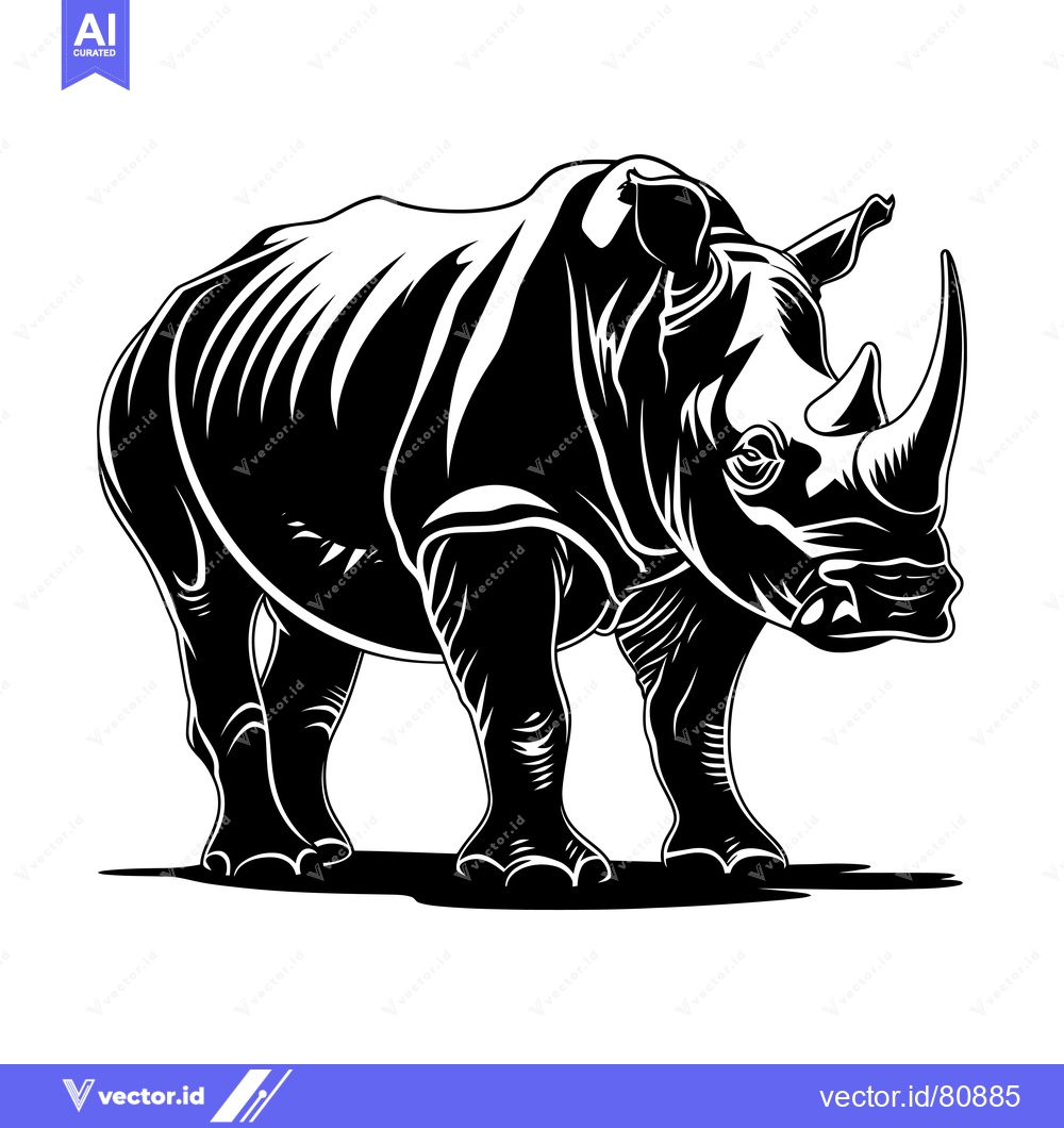 Premium Vector of Black and White Illustration of a Standing Rhino
