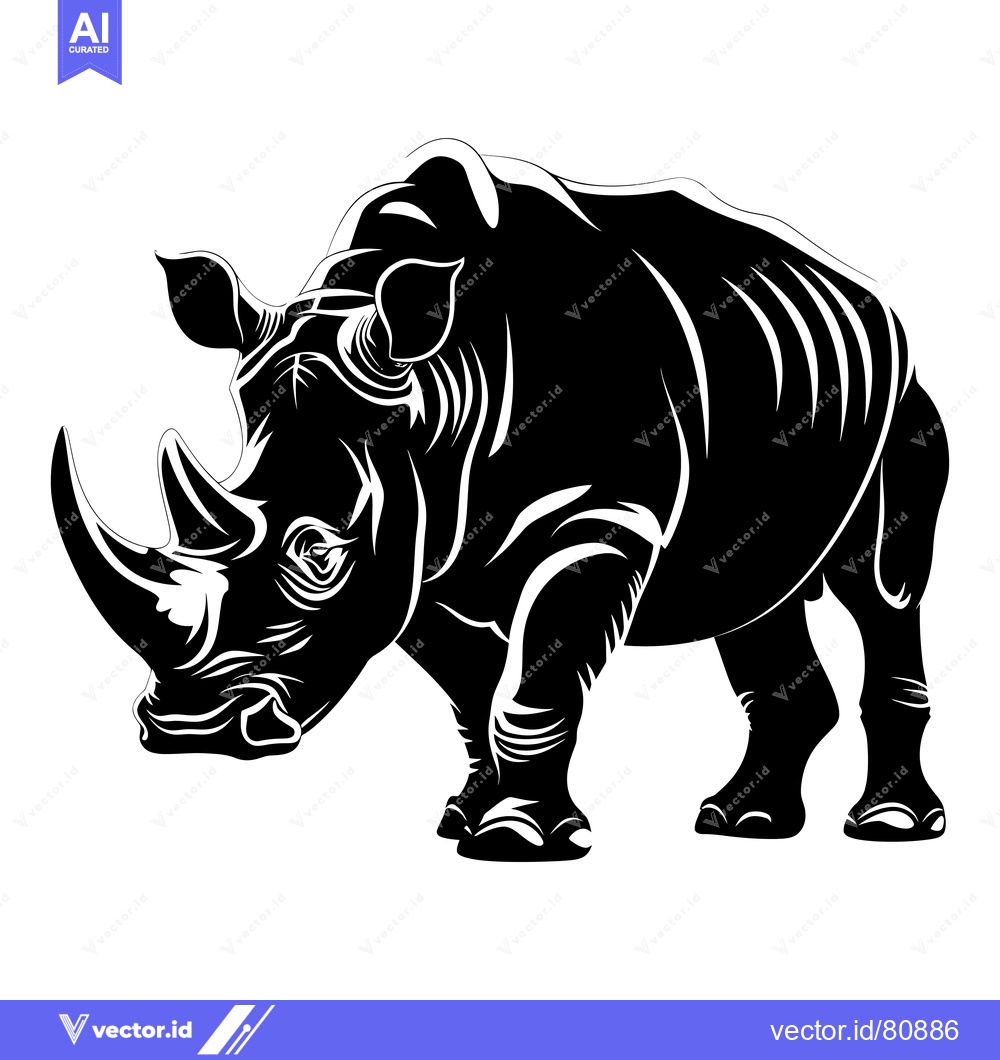 Premium Vector of Black and White Silhouette of a Rhinoceros