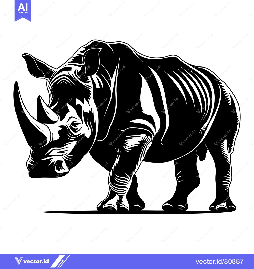 Premium Vector dari Black and White Illustration of a Rhinoceros