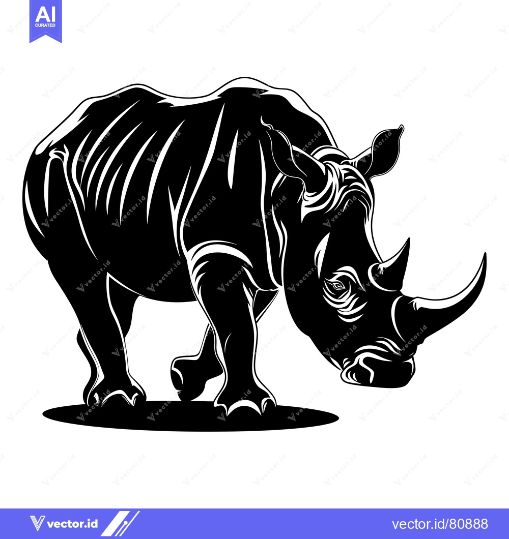 Premium Vector dari Black and White Silhouette of a Rhinoceros