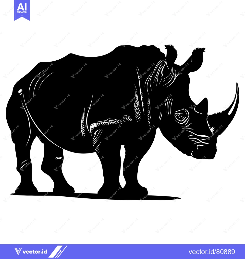 Premium Vector dari A Black and White Silhouette of a Rhinoceros
