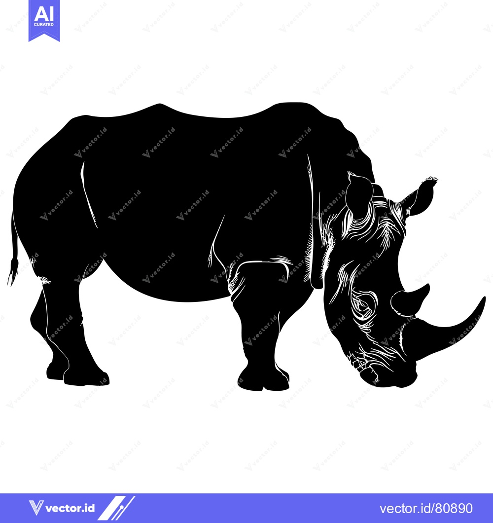 Premium Vector of A black and white silhouette of a rhinoceros with its horn pointed tow