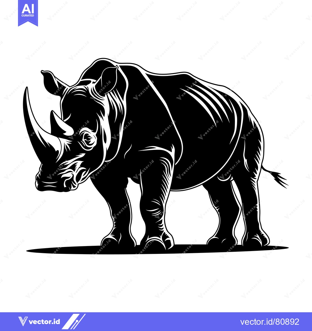 Premium Vector dari Black and White Illustration of a Rhino Standing on a White Background