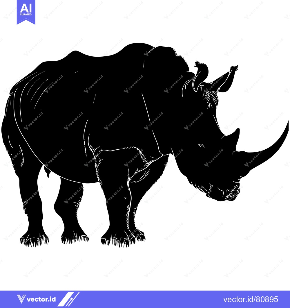 Premium Vector of Black and White Silhouette of a Rhino Standing with its Head Down