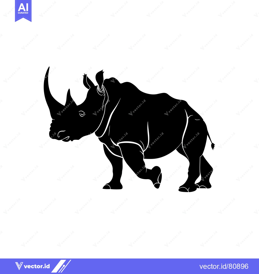 Premium Vector dari Black Silhouette of a Rhinoceros Walking