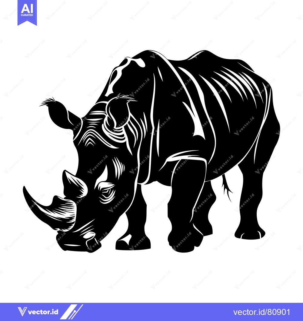 Premium Vector dari Black and White Silhouette of a Rhinoceros