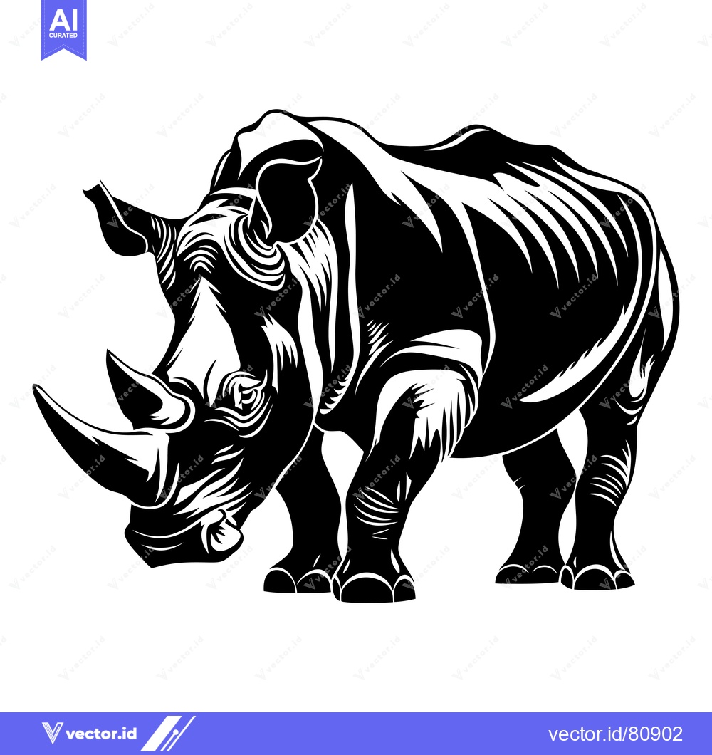 Premium Vector dari Black and white illustration of a rhinoceros standing