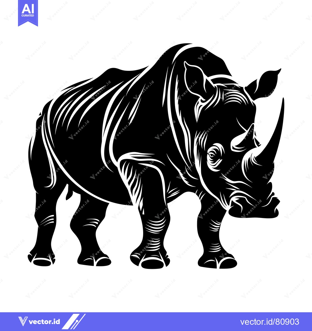 Premium Vector of Black and White Illustration of a Rhinoceros