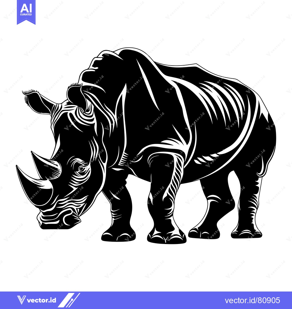 Premium Vector dari Black and White Illustration of a Rhino Standing