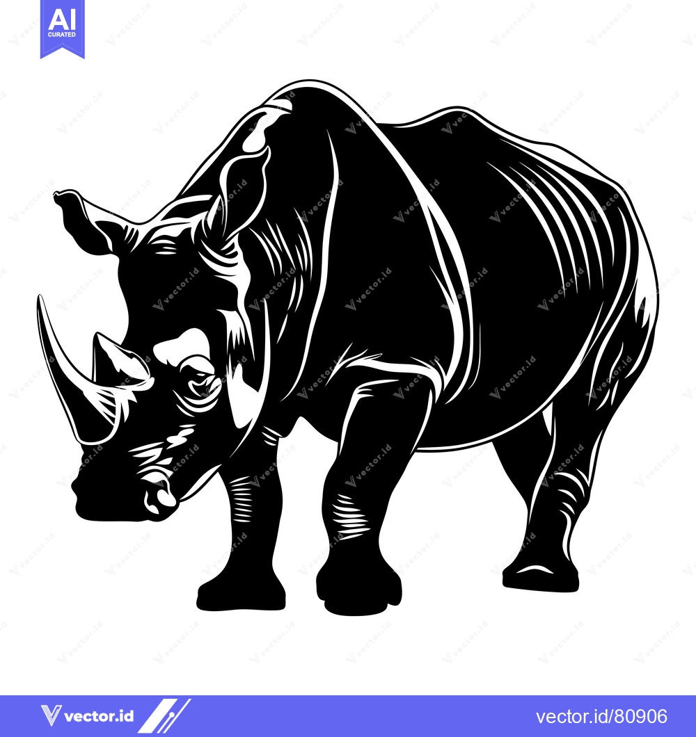 Premium Vector dari Black and White Silhouette of a Rhinoceros