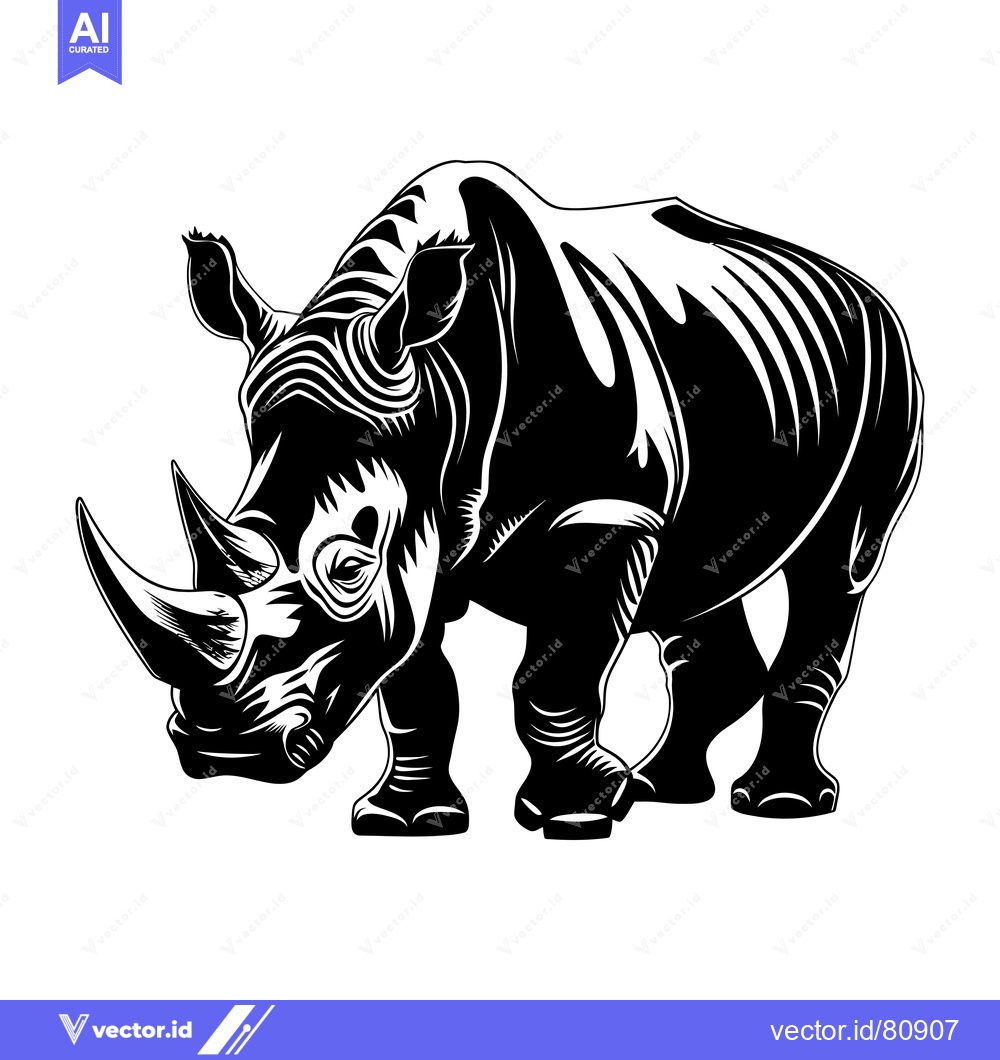 Premium Vector of Black and White Silhouette of a Rhinoceros