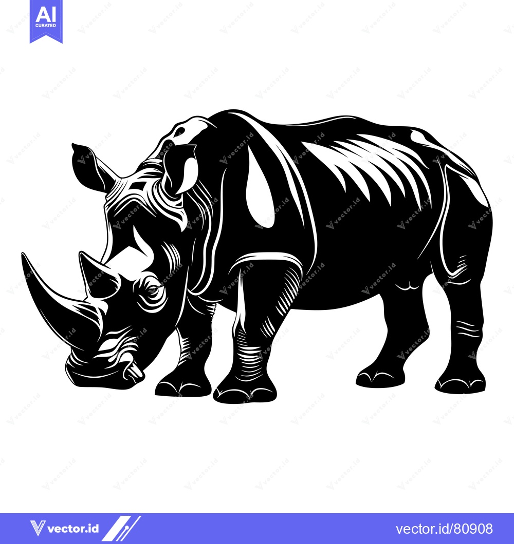 Premium Vector of Black and White Silhouette of a Rhino